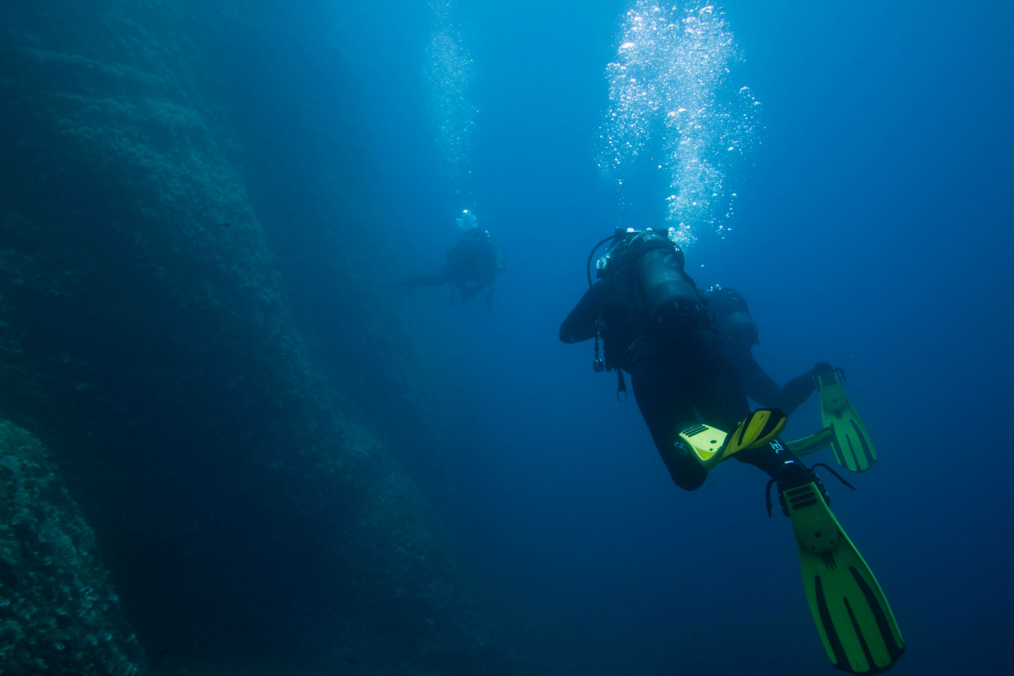 A Queue Of Scuba Divers