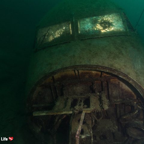 A Sunken Airplane At The Bottom Of The Vobster Inland Diving Quay, England, UK