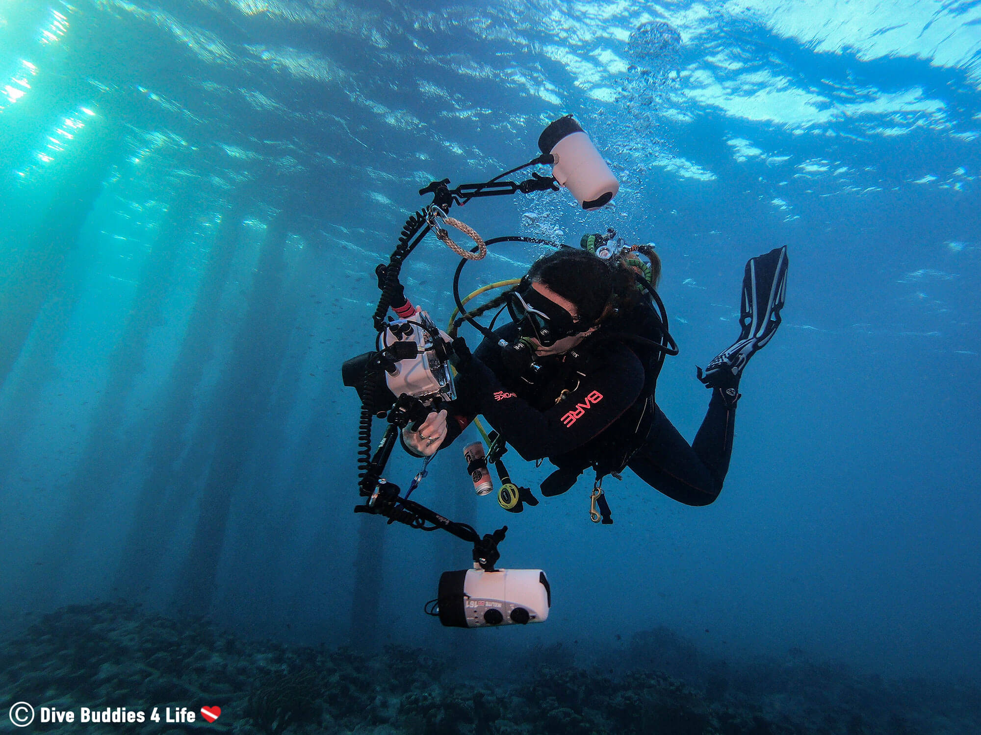 Ali Scuba Diving With Her Underwater Camera At Salt Pier Dive Site, Bonaire, Caribbean