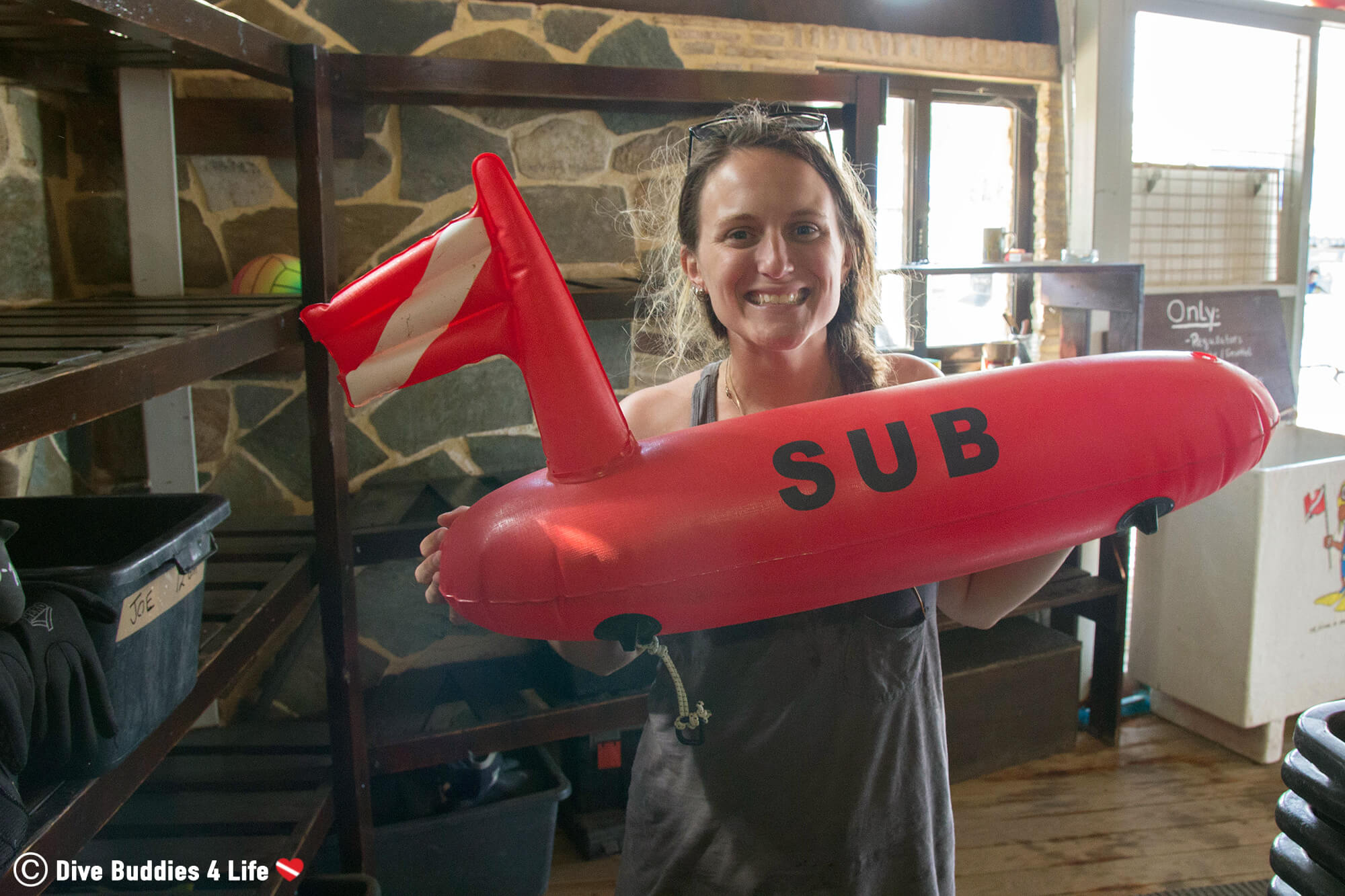 Ali Standing With A Permanent Surface Marker Dive Buoy On Zakynthos Island, Greece