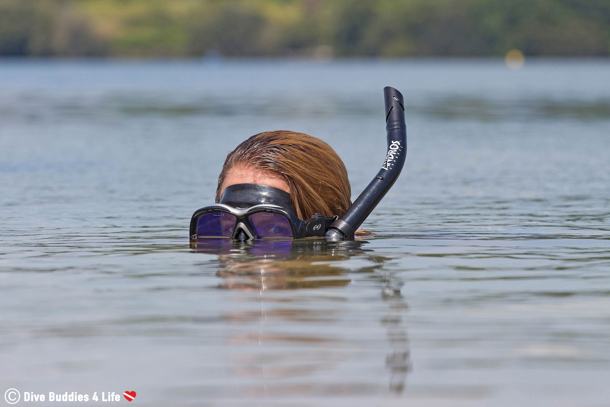 Ali With Snorkel Looking At Camera In A Lake