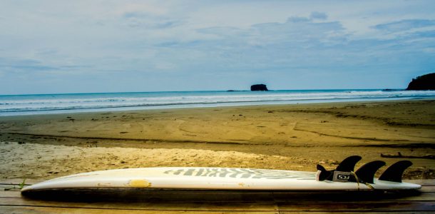 Surf Board and the Beach in Nicaragua, Central America