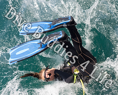 Female Scuba Diver Back Rolling Into The Water Shop Image