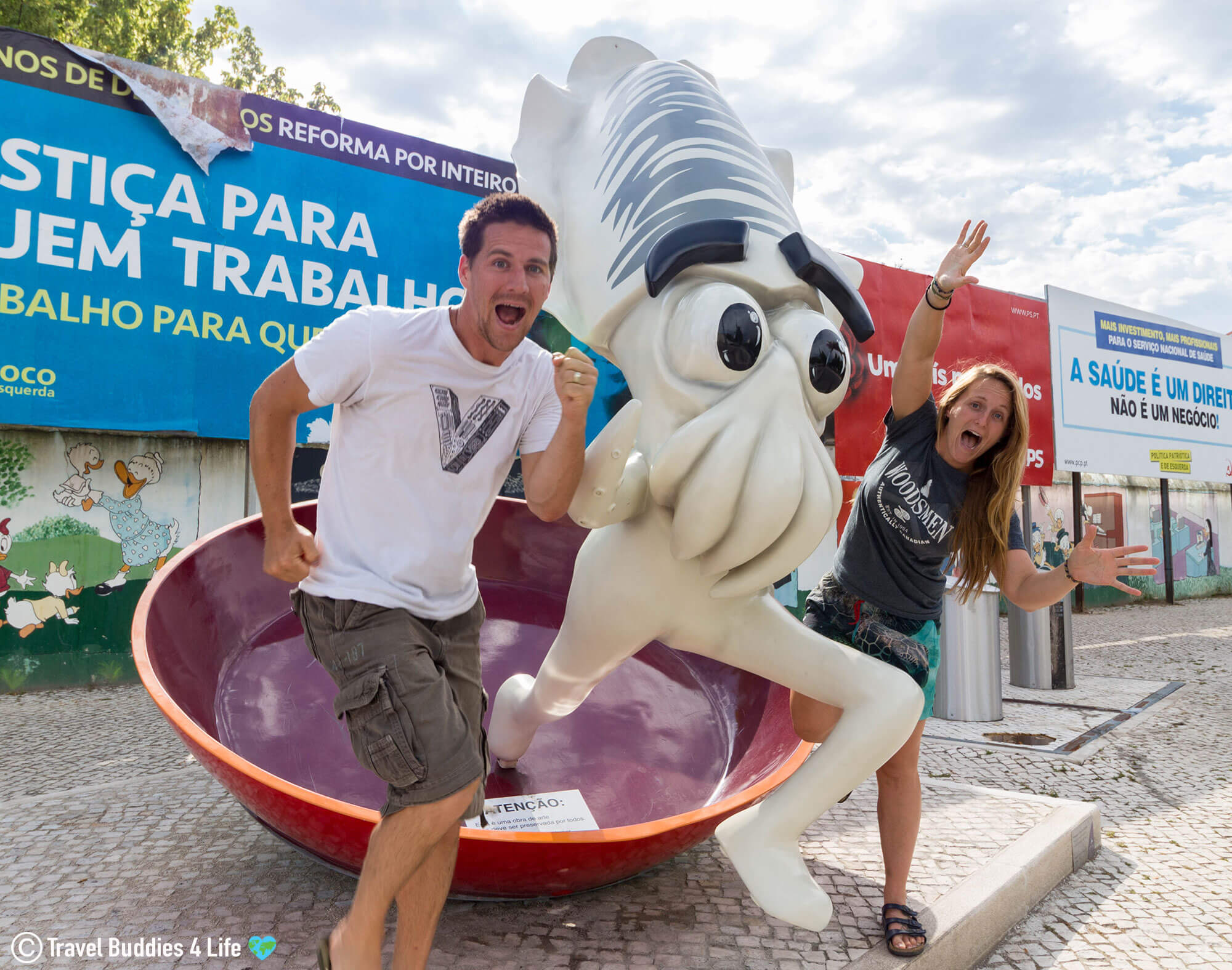 Joey, Ali And The Cuttlefish Running From The Frying Pan In Setúbal, Portugal