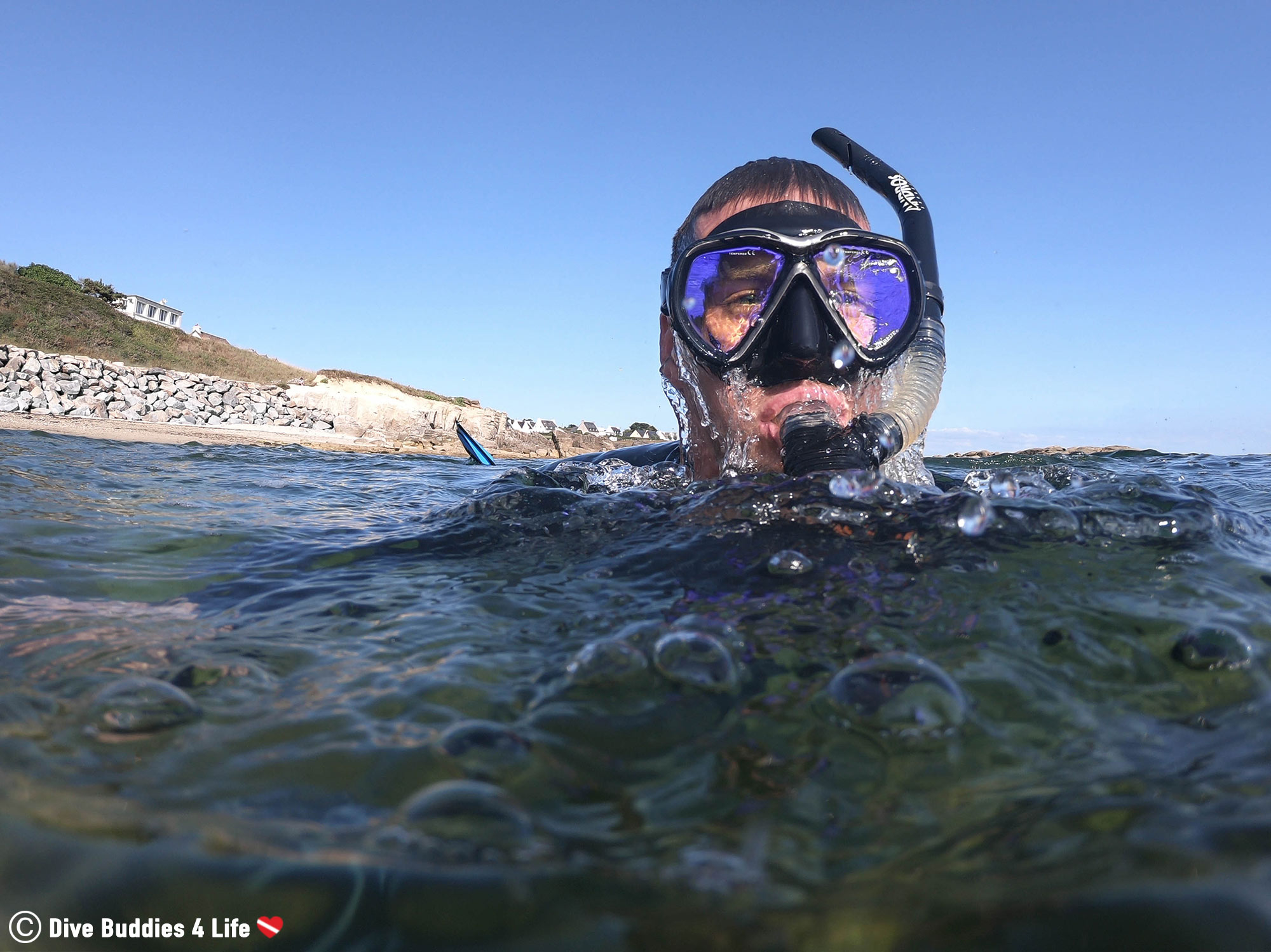 Joey Emerging From The Water In France With His Mask And Snorkel, Underwater Europe