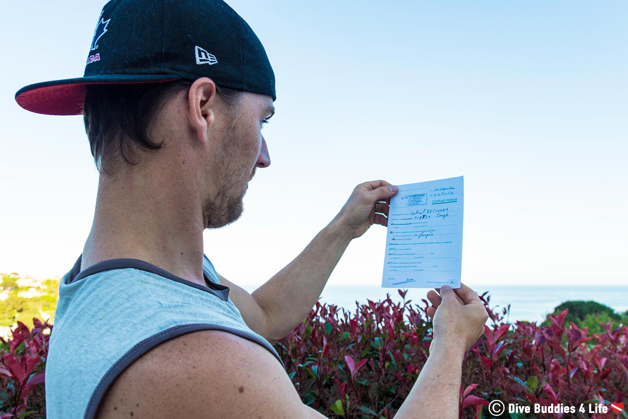 Joey Getting A Doctors Note Along Les Côte D'Azure To Go Scuba Diving In France, Europe