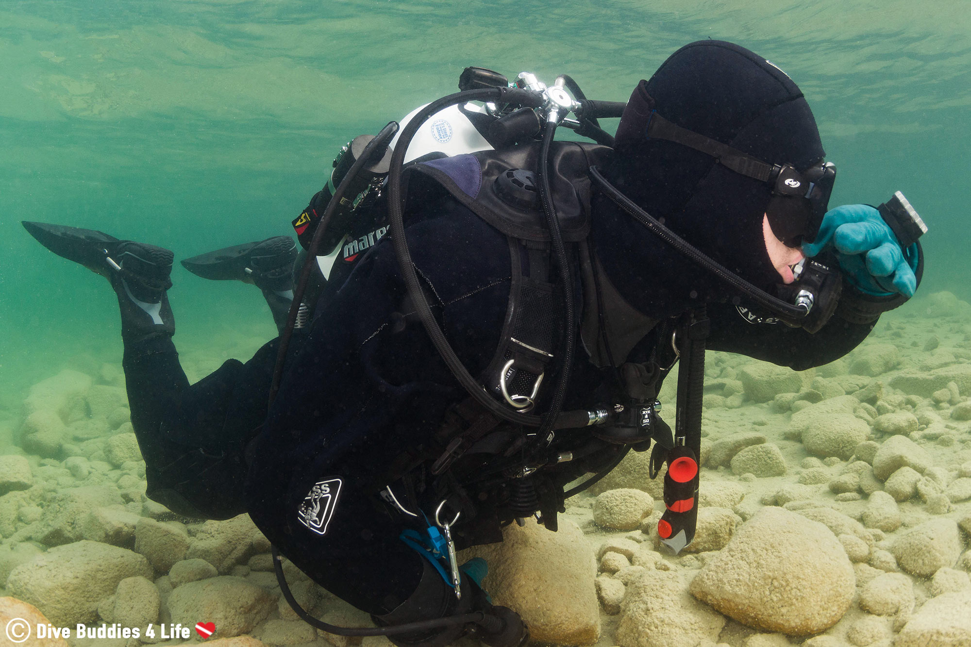 Joey Scuba Diving And Equalizing His Ears On The Bottom Of An Alpine Lake, Scuba Diving Techniques