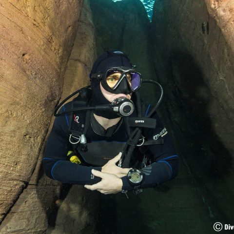 Joey Scuba Diving In The TODI Underwater Canyon Aquascape In Belgium, Europe