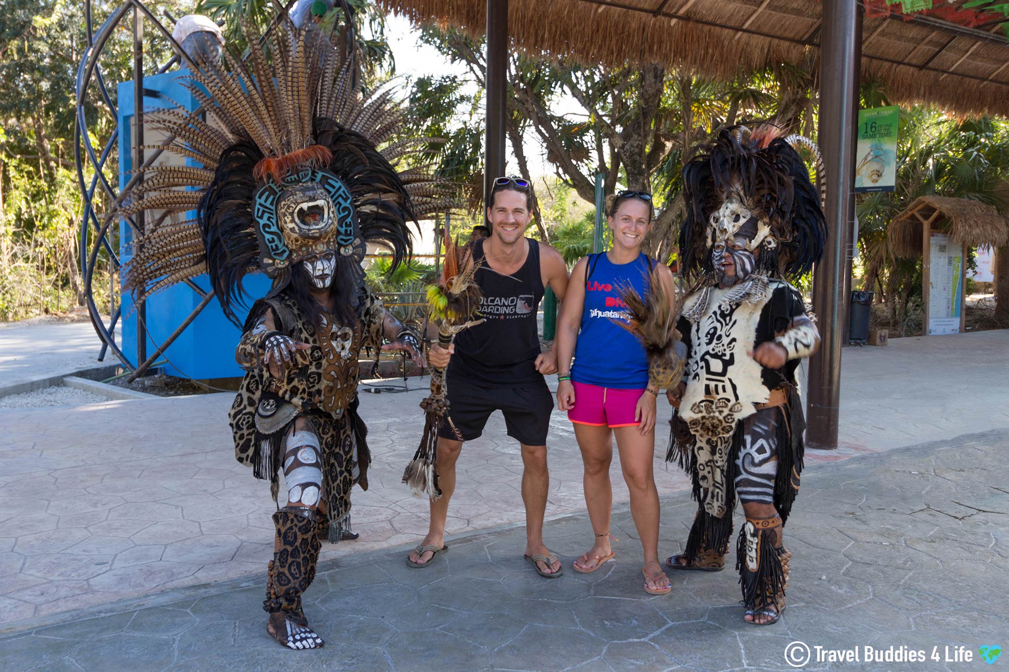 Joey And Ali With Two Dressed Up Mayan People In Mexico