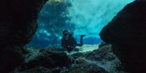 Joey In The Opening of the Ginnie Springs Crevice, Florida, Scuba Diving USA