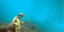 Roman Statues Under The Mediterranean Sea In The Gulf Of Naples At The Archeological Dive Site Baiae In Italy, Europe No Watermark