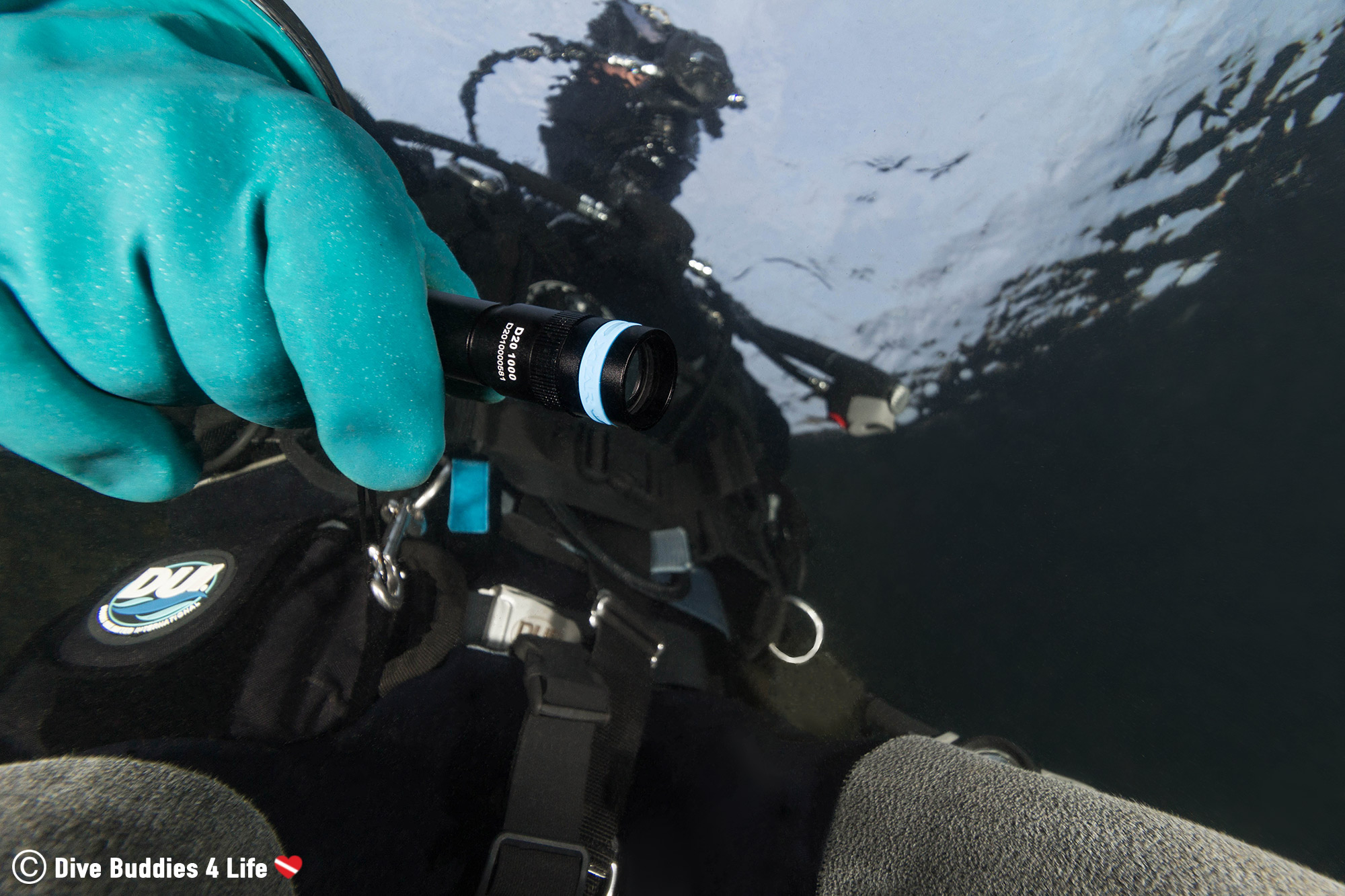 Scuba Diver Holding The Xtar Dive Light At The Surface Of The Water