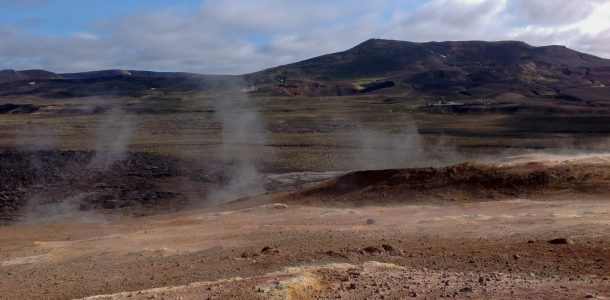 Smoking Mars Like Landscape Hiking in Myvatn, Iceland, Europe