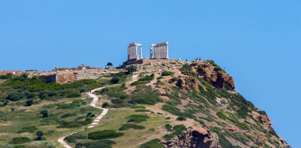 The Poseidon Temple on the Cliff in Greece, Europe