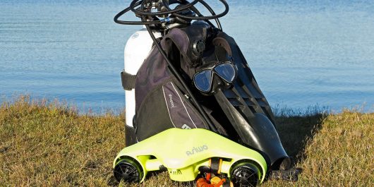 The ASIWO Manta Sea Scooter Along With A Lake And Scuba Diving Gear, Northern Ontario Dive Equipment Testing