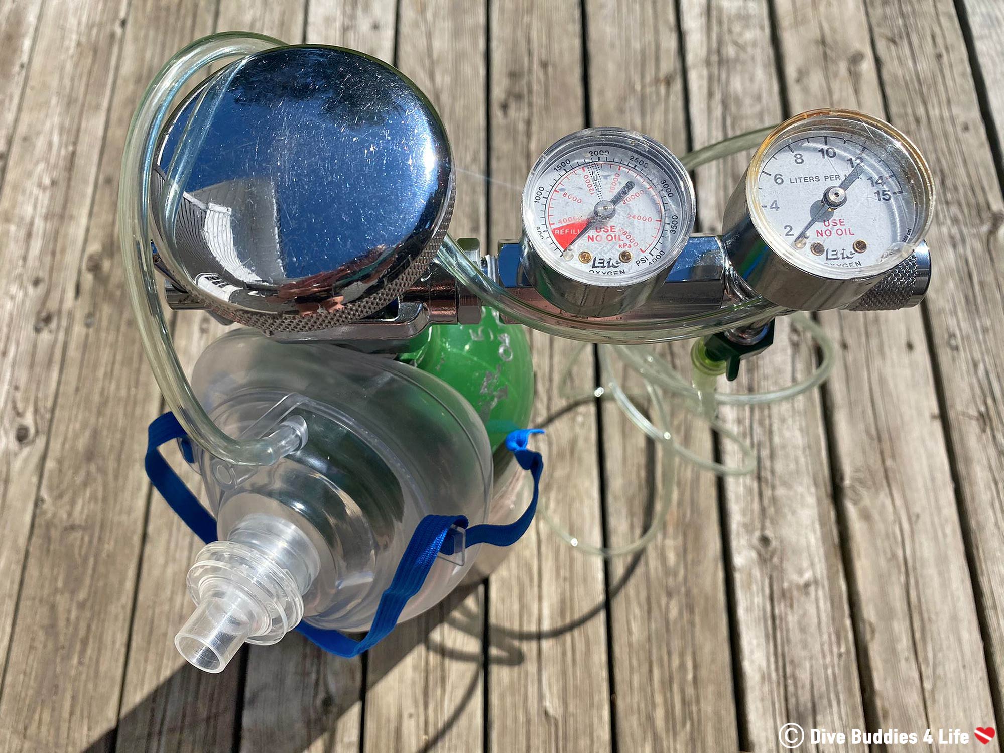 The Valves Of An Emergency Oxygen Tank With A Pocket Mask