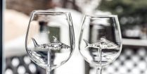 Two Empty Shark Wine Glasses Side By Side