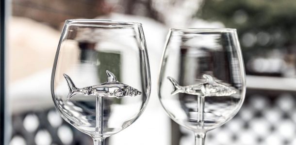 Two Empty Shark Wine Glasses Side By Side